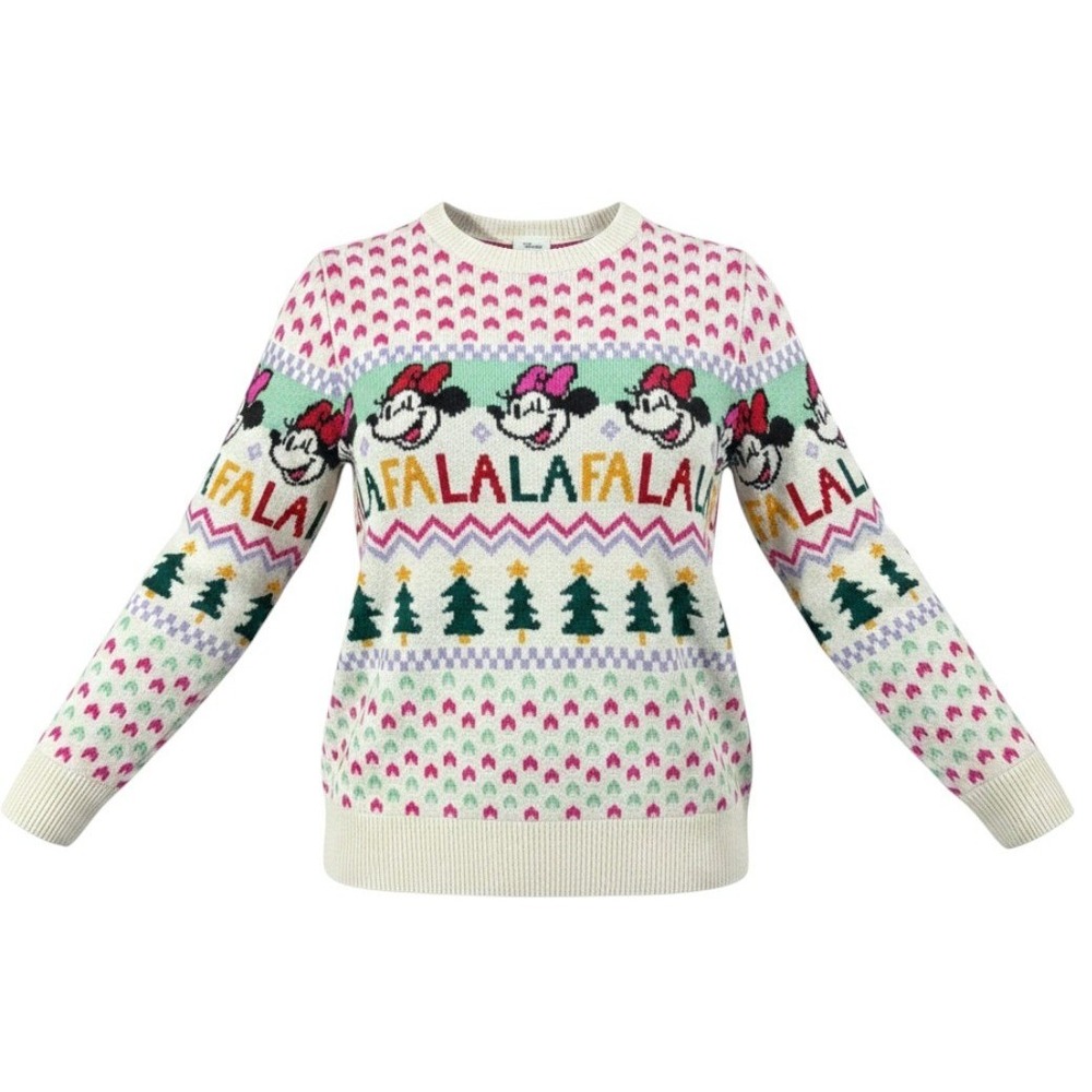 Disney Jumping Beans Minnie Mouse Holiday Sweater Girls 8 White Fair Isle Xmas